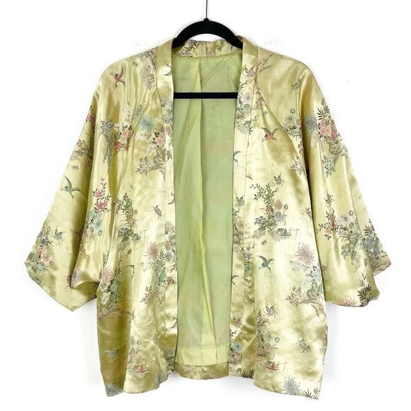 Vintage Evening Jacket Asian Floral Brocade Overlay Raglan Sleeve - Picture 4 of 9